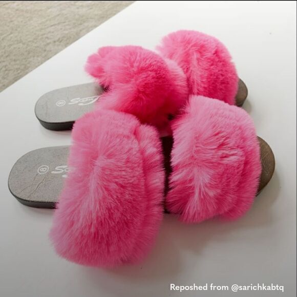 SuperJack Fuchsia Faux Fur Sandals 414 - Picture 8 of 8